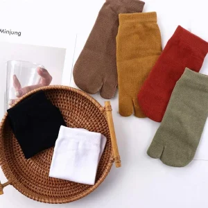 Chaussettes respirantes en coton japonais unisexe pour hommes, chaussettes à deux orteils fendues Tabi, tongs, bonneterie