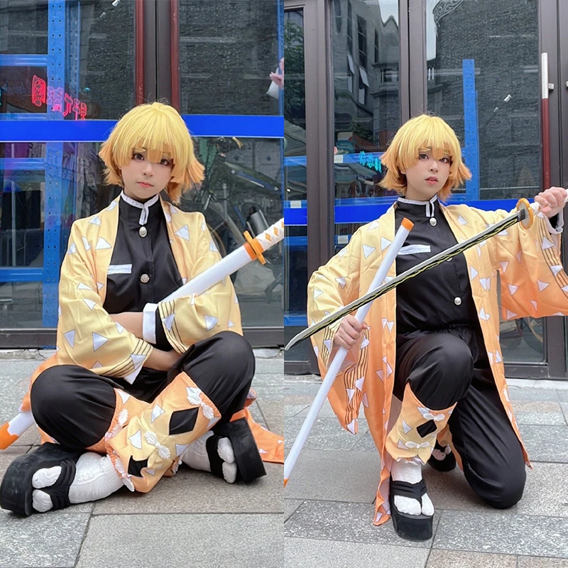 costume de cosplay anime agatsuma zenitsu, uniforme kimono pour enfants et adultes, perruque, costumes d'halloween costume de cosplay anime agatsuma zenitsu, uniforme kimono pour enfants et adultes, perruque, costumes d'halloween