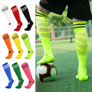 Chaussettes de football professionnelles pour enfants et jeunes adultes, bas longs d&rsquo;entraînement, chaussettes de sport respirantes en nylon pour garçons et filles