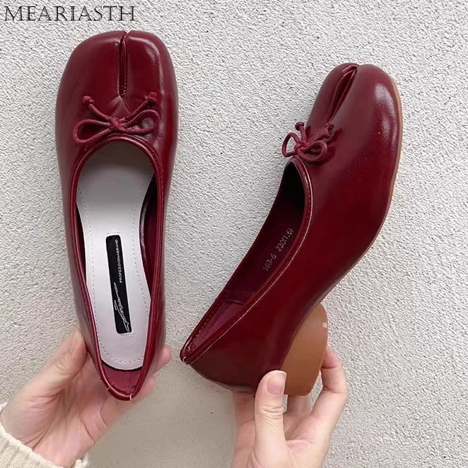 tabi chaussures ballet falts ballerine en cuir chaussures pour femmes bout fendu chaussures plates tabi sans lacet mocassins à fond souple avec nœud tabi chaussures ballet falts ballerine en cuir chaussures pour femmes bout fendu chaussures plates tabi sans lacet mocassins à fond souple avec nœud