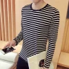 pull rayé à manches longues pour hommes, chemise de base décontractée harajuku, maillot de corps en y, noir carillon, blanc