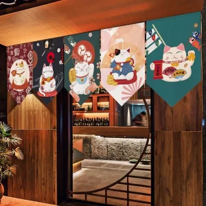 Rideau de porte court japonais de chat chanceux de bande dessinée, cloison de cuisine, demi-rideau, salon, décor à la maison