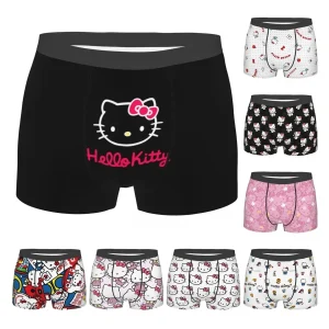 Hello Kitty-Boxer mignon pour hommes, sous-vêtements ultra doux, culotte fantaisie imprimée Hello Kitty-Boxer mignon pour hommes, sous-vêtements ultra doux, culotte fantaisie imprimée
