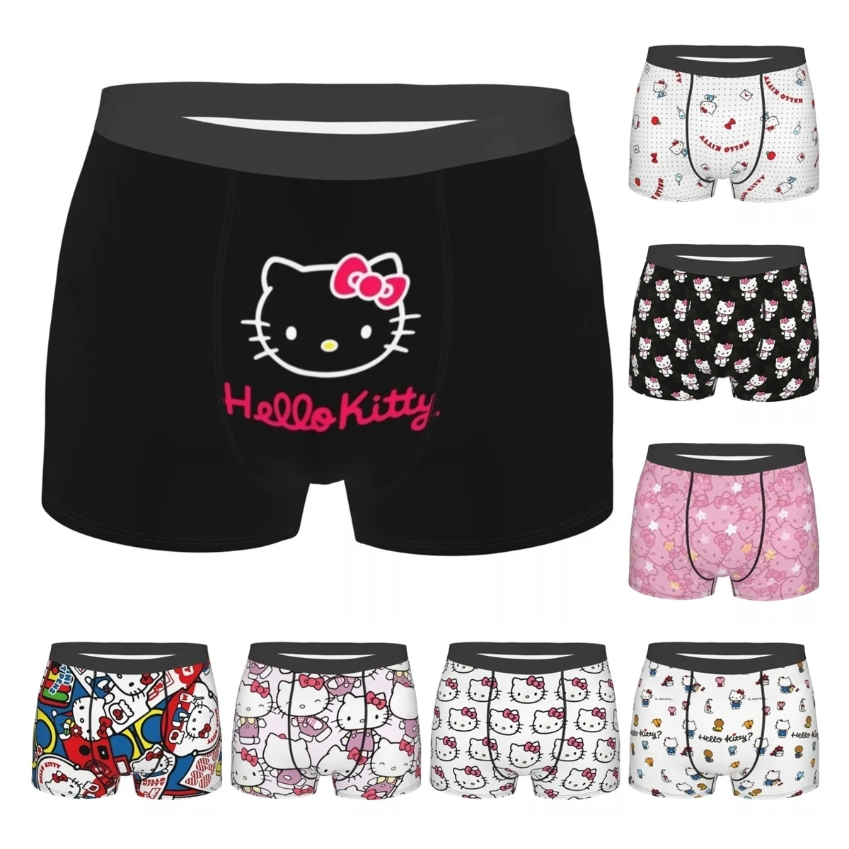 Hello Kitty-Boxer mignon pour hommes, sous-vêtements ultra doux, culotte fantaisie imprimée Hello Kitty-Boxer mignon pour hommes, sous-vêtements ultra doux, culotte fantaisie imprimée