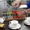 organisateur de stockage de sachets de thé à 5 fentes, boîte de rangement de capsules de café peu encombrantes faites à la main, organisateur d'articles divers de bureau transparent en bambou