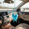 pendentif de voiture attrape rêves fait à la main, tricot à la main, pompon délicat, pierre de cristal, intérieur exquis avec plume