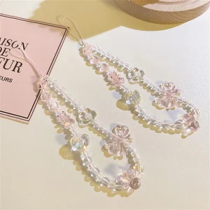 Coréen rose ours papillon fleur téléphone sangle breloque chaîne noeud téléphone portable lanière porte-clés femme fille sac appareil photo pendentif pour étui