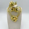 ensemble de bijoux couleur or dubaï pour mariée, grand collier et boucles d'oreilles, bracelet de fête africain élégant, bague, bijoux