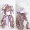 chapeau de paille vintage victorien en dentelle à fleurs, bonnet lolita pour fille, casquette à volants, à lacets réglable