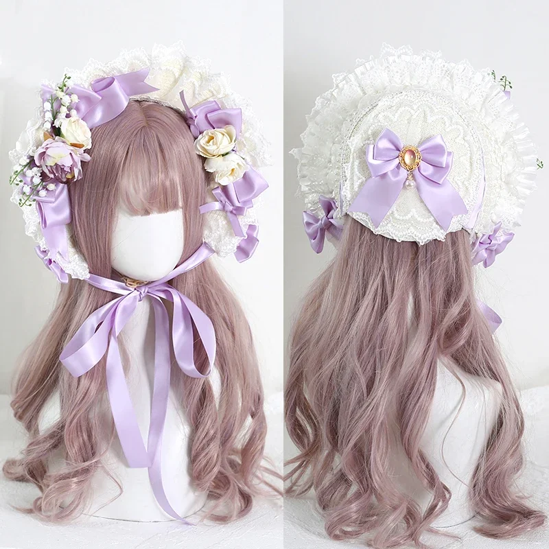 chapeau de paille vintage victorien en dentelle à fleurs, bonnet lolita pour fille, casquette à volants, à lacets réglable chapeau de paille vintage victorien en dentelle à fleurs, bonnet lolita pour fille, casquette à volants, à lacets réglable