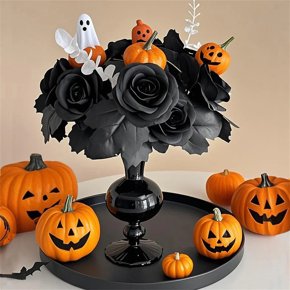 roses artificielles noires pour halloween, bouquet de fleurs gothiques noires d'horreur foncée pour la maison, fête de mariage, décor d'halloween roses artificielles noires pour halloween, bouquet de fleurs gothiques noires d'horreur foncée pour la maison, fête de mariage, décor d'halloween