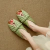 pantoufles tissées à bout ouvert pour femmes, sandales d'été polyvalentes à talons bas, paresseuses, confortables, chaussures décontractées en pain, chaussures de plage pour vacances en plein air