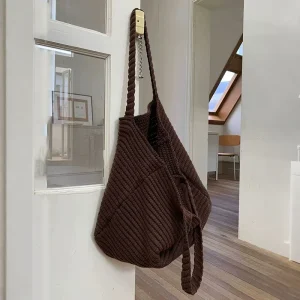 Sac à main tricoté rétro pour femmes, nouvelle édition coréenne, sac tricoté de couleur unie, sac de voyage de grande capacité, automne hiver Sac à main tricoté rétro pour femmes, nouvelle édition coréenne, sac tricoté de couleur unie, sac de voyage de grande capacité, automne hiver