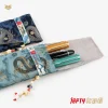 poudres à stylo unique style japonais, étui de protection en acier à bouton brodé rétro