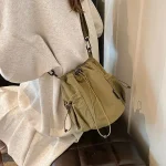 Sac seau à cordon de serrage de Style coréen, sac à bandoulière en Nylon froissé de couleur unie, sac à bandoulière réglable de grande capacité