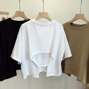 Été dames décontracté dos nu T-Shirt coréen femmes col rond ample doux épicé vent à manches courtes culture hauts femmes vêtements