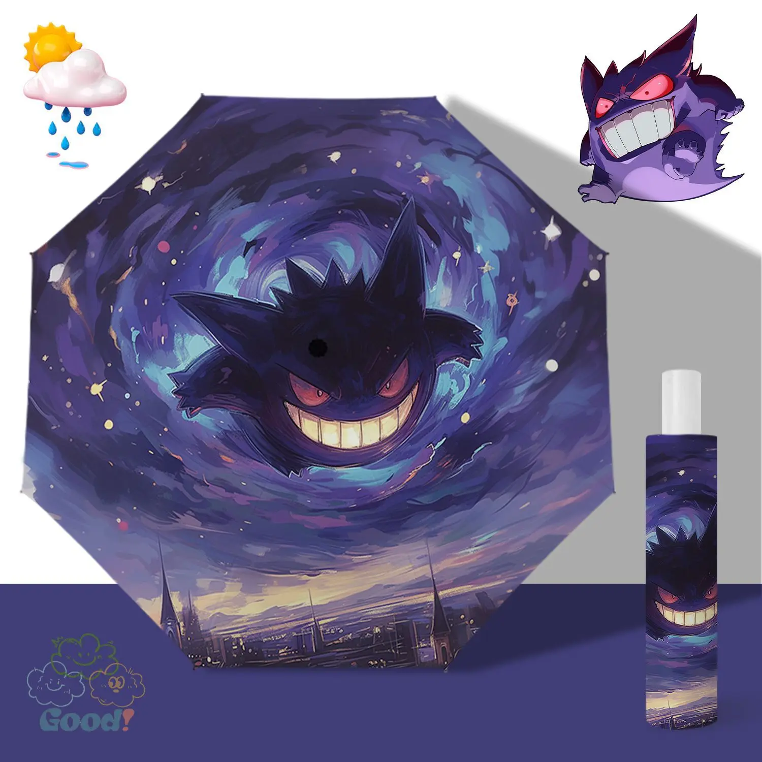 pokémon entourant le ciel étoilé genggui parapluie entièrement automatique parasol de protection solaire parapluie pliant pokémon entourant le ciel étoilé genggui parapluie entièrement automatique parasol de protection solaire parapluie pliant