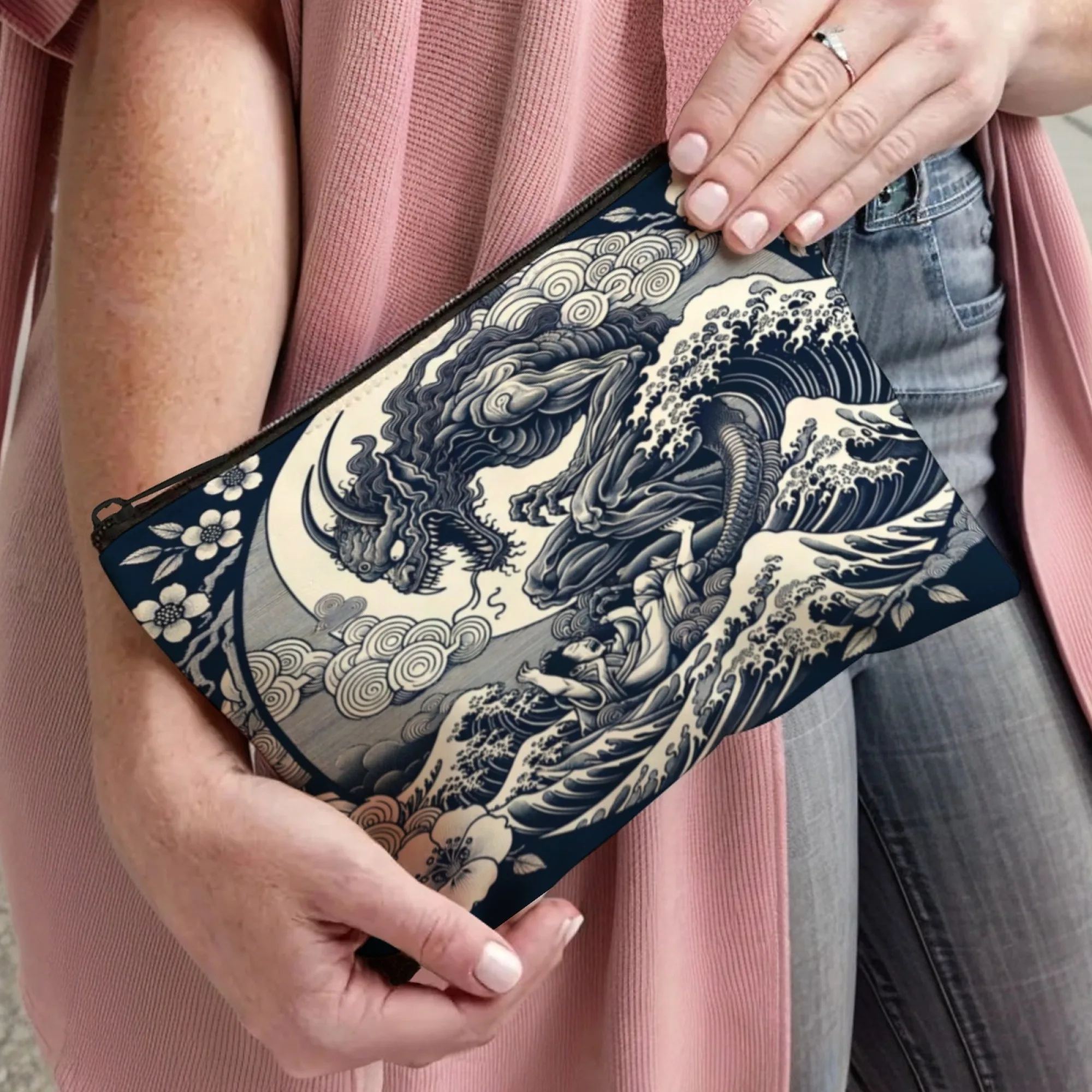 kanagawa – sac de rangement à motifs créatifs de style japonais, sac à cosmétiques pour dames, sac de lavage en toile à fermeture éclair, sac à cosmétiques kanagawa – sac de rangement à motifs créatifs de style japonais, sac à cosmétiques pour dames, sac de lavage en toile à fermeture éclair, sac à cosmétiques