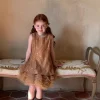Robe à bretelles en dentelle pour filles, couleur unie, Style à la mode, sans manches, bouffante, vêtements pour enfants, nouvelle collection printemps et été 2025