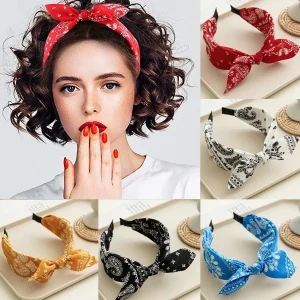 Mode Paisley Bandana bandeau pour femmes haut noué arc bandeaux mignon lapin oreille Turban bandeau bandeau filles accessoires