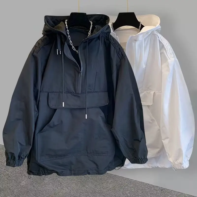 veste à capuche à manches longues pour hommes, manteau décontracté, grande poche, vêtements hip hop, sourire, patchwork, adt veste à capuche à manches longues pour hommes, manteau décontracté, grande poche, vêtements hip hop, sourire, patchwork, adt