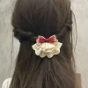 pince à cheveux rose en tissu, petite fleur fragmentée, queue de cheval, nœud doux et mignon, pièce de sauna