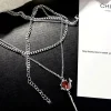 collier pendentif rose incrusté de strass de luxe à la mode, charmant bijoux de fête de banquet, chaîne de clavicule, cadeaux de vacances