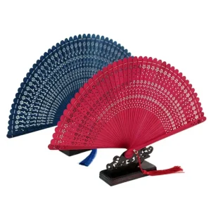 Éventail pliant en bambou de Style chinois Vintage, sculpture faite à la main, danse Han Fu avec pompon, éventail de danse multicolore pour la maison
