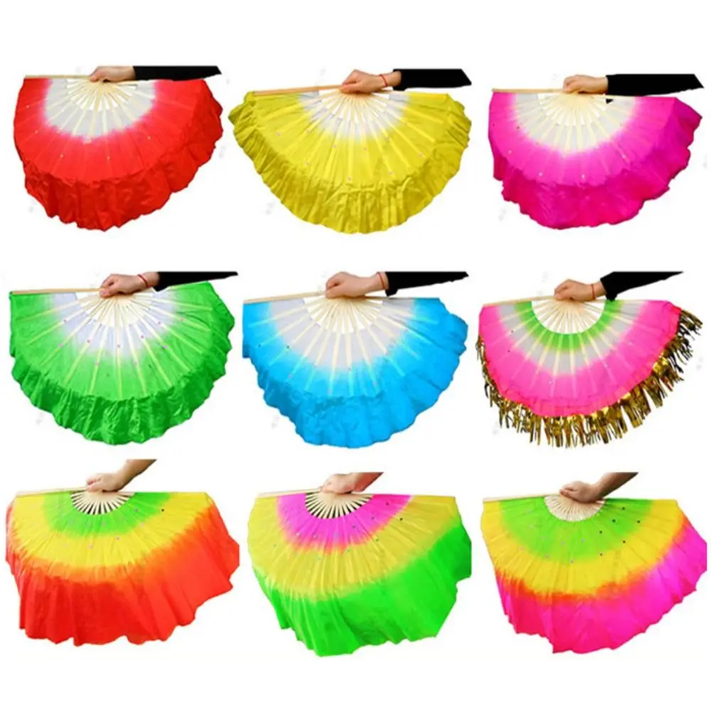 Éventail de danse yangko multicolore fait à la main, voile de soie classique de style chinois, demi cercle en soie, éventails de danse du ventre, art populaire chinois Éventail de danse yangko multicolore fait à la main, voile de soie classique de style chinois, demi cercle en soie, éventails de danse du ventre, art populaire chinois