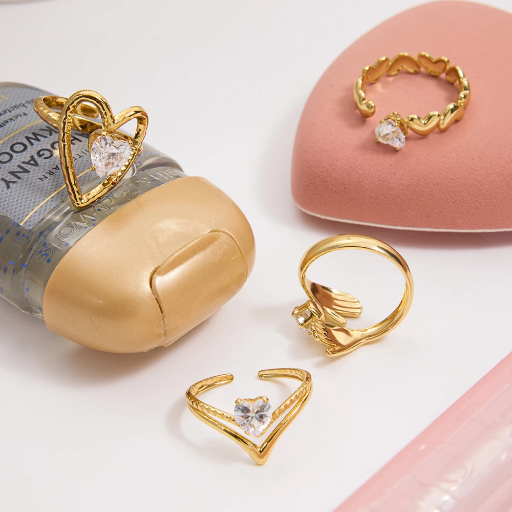 zora – bagues ouvertes irrégulières plaquées or 18 carats, incrustation de zircon blanc, bijoux imperméables en acier inoxydable pour femmes zora – bagues ouvertes irrégulières plaquées or 18 carats, incrustation de zircon blanc, bijoux imperméables en acier inoxydable pour femmes