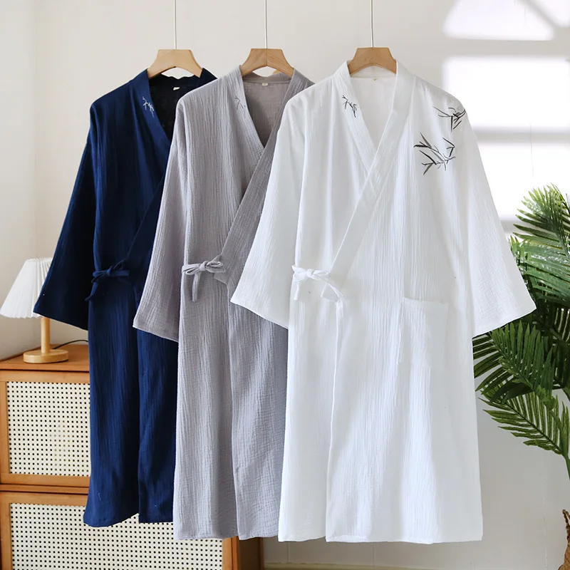 Robe Kimono japonaise pour hommes, en gaze de coton, Jacquard, vêtements de maison amples, respirant, ample, vêtements de nuit pour hommes, printemps automne Robe Kimono japonaise pour hommes, en gaze de coton, Jacquard, vêtements de maison amples, respirant, ample, vêtements de nuit pour hommes, printemps automne