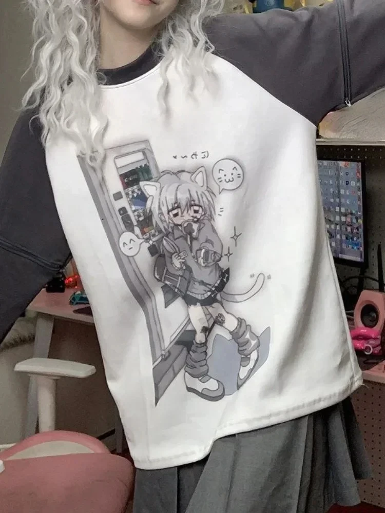 t shirt à manches longues pour femmes, haut kawaii harajuku, sous culture gothique japonaise, t shirts pour étudiants, vêtements d'extérieur de printemps t shirt à manches longues pour femmes, haut kawaii harajuku, sous culture gothique japonaise, t shirts pour étudiants, vêtements d'extérieur de printemps