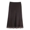 jupe longue en satin pour femmes, simple, ourlet en dentelle, décoration, taille élastique, mi longue, élégante, chic, vêtements, nouvelle collection automne 2025