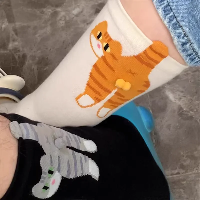 cadeau pour les amoureux des chats : chaussettes en coton pour dames avec chat de dessin animé, chaussettes respirantes et confortables pour toutes les saisons cadeau pour les amoureux des chats : chaussettes en coton pour dames avec chat de dessin animé, chaussettes respirantes et confortables pour toutes les saisons