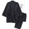 robes kimono en coton pour hommes, pyjama, vêtements fins, couleurs noir et marine, vêtements de maison, amples et décontractés, ensembles de robe pour hommes, printemps et automne