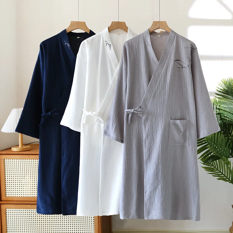 robe kimono japonaise pour hommes, en gaze de coton, jacquard, vêtements de maison amples, respirant, ample, vêtements de nuit pour hommes, printemps automne robe kimono japonaise pour hommes, en gaze de coton, jacquard, vêtements de maison amples, respirant, ample, vêtements de nuit pour hommes, printemps automne