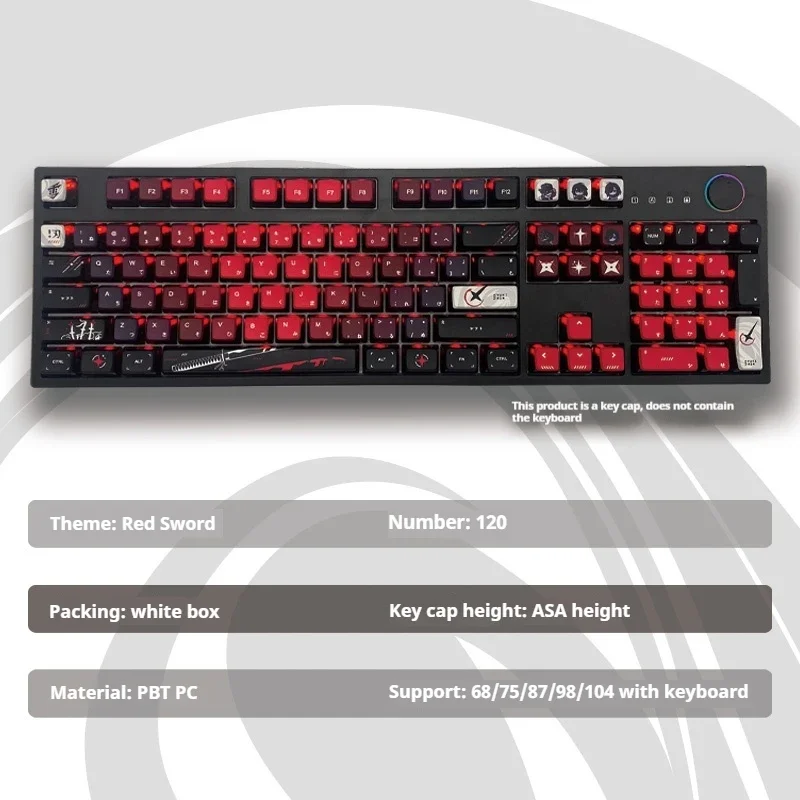 touches de clavier mécaniques personnalisées sur le thème du samouraï japonais, sublimation de texte, pbt transparent à quatre côtés touches de clavier mécaniques personnalisées sur le thème du samouraï japonais, sublimation de texte, pbt transparent à quatre côtés