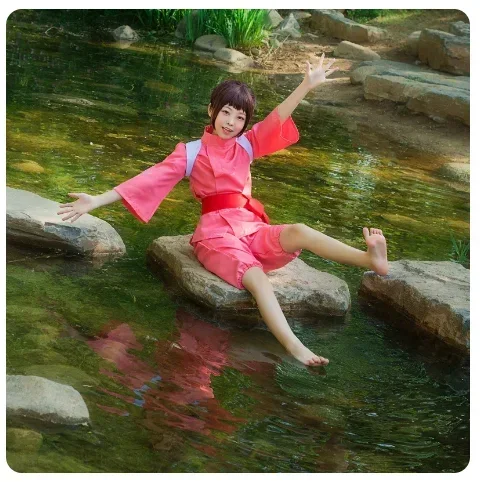 costume de cosplay anime pour enfants et adultes, kimono rose takino chihiro show kamikakushi, costumes de fête d'halloween pour femmes et filles costume de cosplay anime pour enfants et adultes, kimono rose takino chihiro show kamikakushi, costumes de fête d'halloween pour femmes et filles
