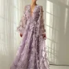 Robe de soirée violette brodée de fleurs 3D, glamour, ligne a, longueur au sol, robe de soirée formelle, nouvelles robes de Banquet élégantes personnalisées Robe de soirée violette brodée de fleurs 3D, glamour, ligne a, longueur au sol, robe de soirée formelle, nouvelles robes de Banquet élégantes personnalisées