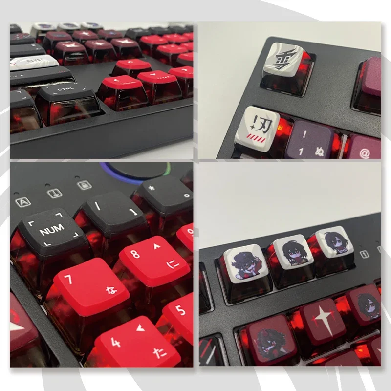 touches de clavier mécaniques personnalisées sur le thème du samouraï japonais, sublimation de texte, pbt transparent à quatre côtés touches de clavier mécaniques personnalisées sur le thème du samouraï japonais, sublimation de texte, pbt transparent à quatre côtés