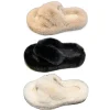 belles diapositives homewear pantoufles bout ouvert anti dérapant plat en peluche pantoufles chaussures couleur unie pantoufles femmes hiver