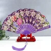 Éventail en soie vintage à motif floral, décoratif pour fête de mariage, chinois, japonais, pompon en bambou, danse, à main, 2023