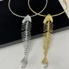 bijoux à la mode, marque exagérée, collier de déclaration, nouveauté, design en alliage, grand pendentif en os de poisson, ras du cou pour femmes