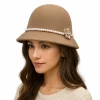 chapeau de pêcheur élégant en perles et fleurs, couleur unie, style français, hepburn, seau chaud en laine, funéraire