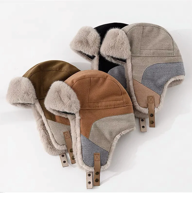chapeaux en coton pour hommes et femmes, chaud et épais, coupe vent, protection des oreilles, en peluche, bombardier, casquettes noires, confortables, assorties avec tout, hiver chapeaux en coton pour hommes et femmes, chaud et épais, coupe vent, protection des oreilles, en peluche, bombardier, casquettes noires, confortables, assorties avec tout, hiver