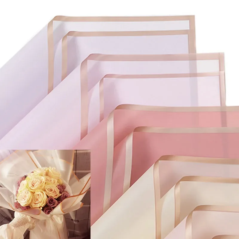 papier d'emballage de fleurs, bordure dorée, rose, style coréen, demi transparent, emballage cadeau, matériel d'emballage pour bouquet de fleuriste, 20 pièces/paquet papier d'emballage de fleurs, bordure dorée, rose, style coréen, demi transparent, emballage cadeau, matériel d'emballage pour bouquet de fleuriste, 20 pièces/paquet