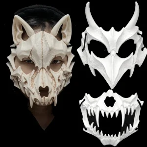 Masque de fête crâne, démon, loup-garou, tigres, demi-visage, masque de danse d&rsquo;halloween, bal de promo, Costume de Cosplay, accessoire
