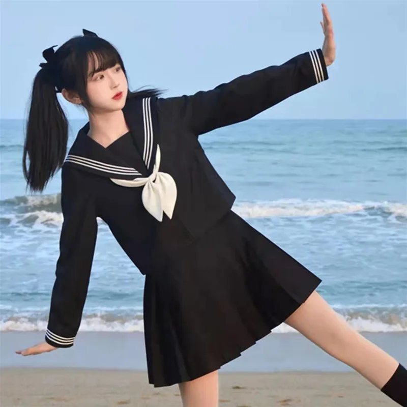 uniformes scolaires japonais style étudiant filles bleu marine, costume femmes sexy noir jk, longue robe trempée marin chemisier jupe plissée uniformes scolaires japonais style étudiant filles bleu marine, costume femmes sexy noir jk, longue robe trempée marin chemisier jupe plissée