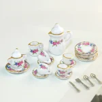 Service à Thé Miniature Maison de Courses en Céramique, Bouilloire, Beurre, Tasse, Modèle, EscalFlower, Porcelaine