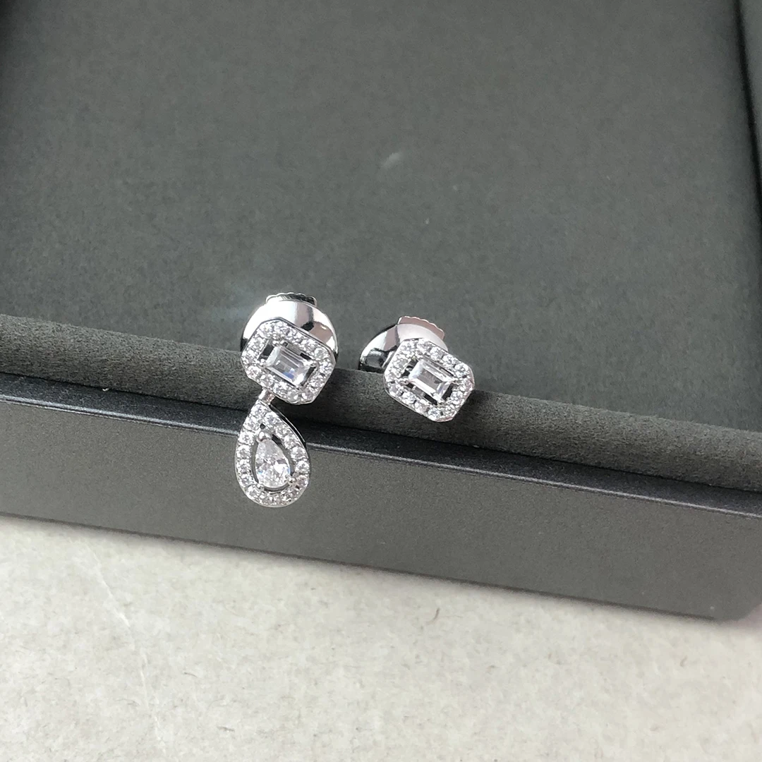 boucles d'oreilles asymétriques géométriques incrustées pour femmes, bijoux à la mode en argent sterling 925, cadeaux de fête et de vacances classiques. boucles d'oreilles asymétriques géométriques incrustées pour femmes, bijoux à la mode en argent sterling 925, cadeaux de fête et de vacances classiques.